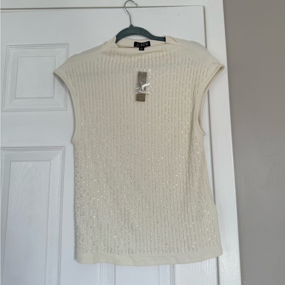 JCrew Cream Beaded Sequin Top Blouse Holidays New Years NWT